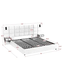 Streamdale Furniture King Velvet Storage Bed with Shelves, Lamps & Usb