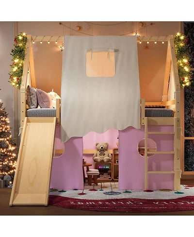 Streamdale Furniture Full Size House Loft Bed with Sills, Tents, Lights, Slide