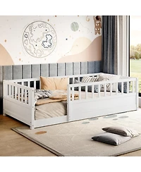 Streamdale Furniture Twin Size Montessori Floor Bed with Security Barrier and Door