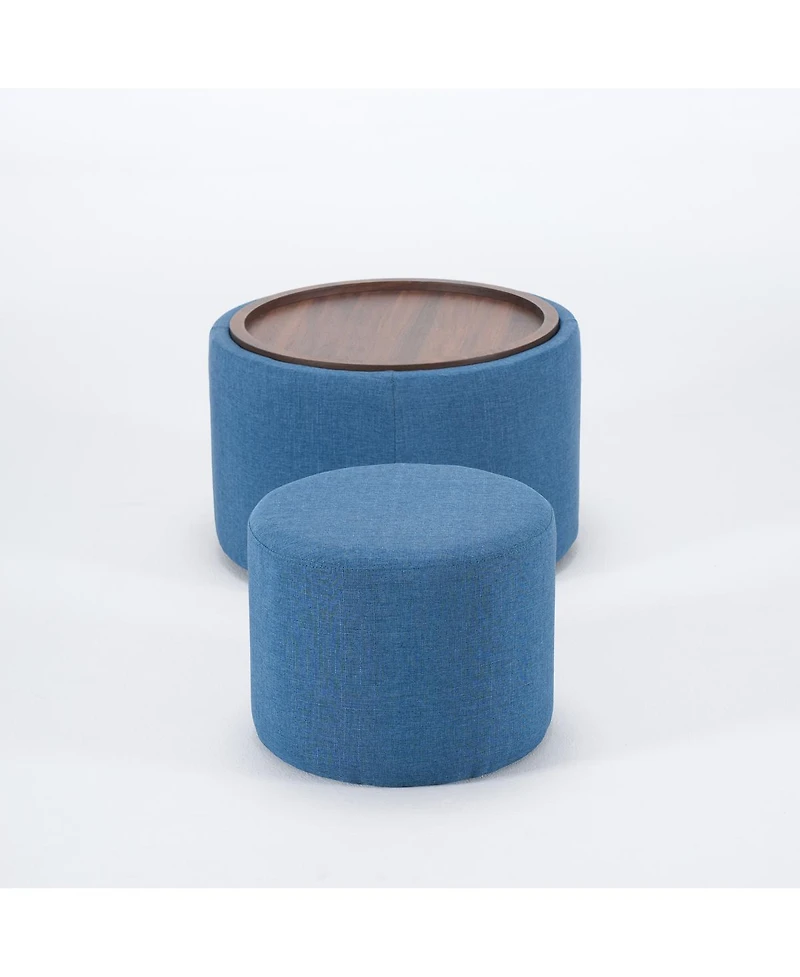 Streamdale Furniture Ball & Cast Nesting Storage Ottomans (2), Linen Upholstered