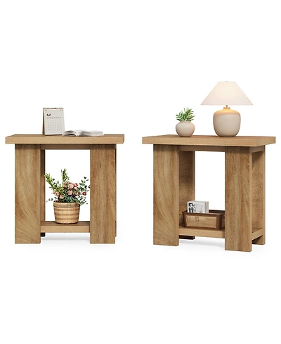 Tribesigns 2-Tier Side Table Set of 2, Farmhouse End Table with Storage Shelves, Small Nightstand Wooden Beside Table Bed Side Table