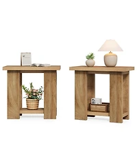 Tribesigns 2-Tier Side Table Set of 2, Farmhouse End Table with Storage Shelves, Small Nightstand Wooden Beside Table Bed Side Table