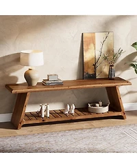 Tribesigns 63-Inch Long Solid Wood Entryway Bench, Farmhouse Narrow Shoe Bench Seat, End of Bed with Storage
