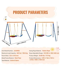 Mecale Backyard Swing Set, 440 lbs Load Capacity, A-Frame Metal Swing Stand with Saucer Swing Seat and Belt Swing Seat, Adjustable Rope