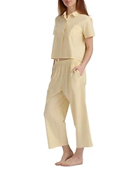Tommy Hilfiger Women's Cropped Button Down Shirt and Pajamas, 2-Piece Set