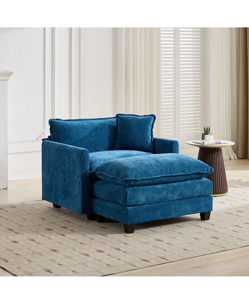 Streamdale Furniture Streamdale Cloud Sofa Ottoman, Modern Sectional Couch for Living Room, Blue Chenille Fabric