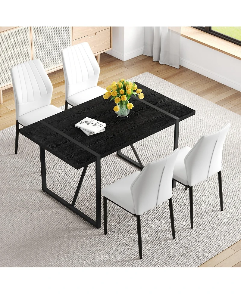 Streamdale Furniture Black Faux Wood Grain Mdf Dining Table Set with 4 Pu Chairs.
