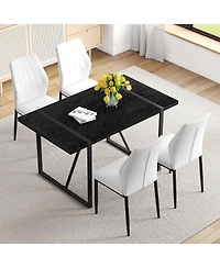 Streamdale Furniture Black Faux Wood Grain Mdf Dining Table Set with 4 Pu Chairs.