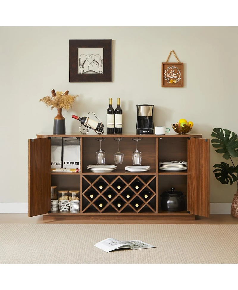 Streamdale Furniture 58" Modern Wavy Curve Sideboard - Multifunctional Storage Cabinet with Wine Rack