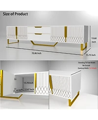 Streamdale Furniture Streamdale White Tv Console with Carved Design, Metal Legs, Large Storage