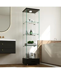 Streamdale Furniture Modern Glass Display Cabinet with Drawer & Led Lights, Black