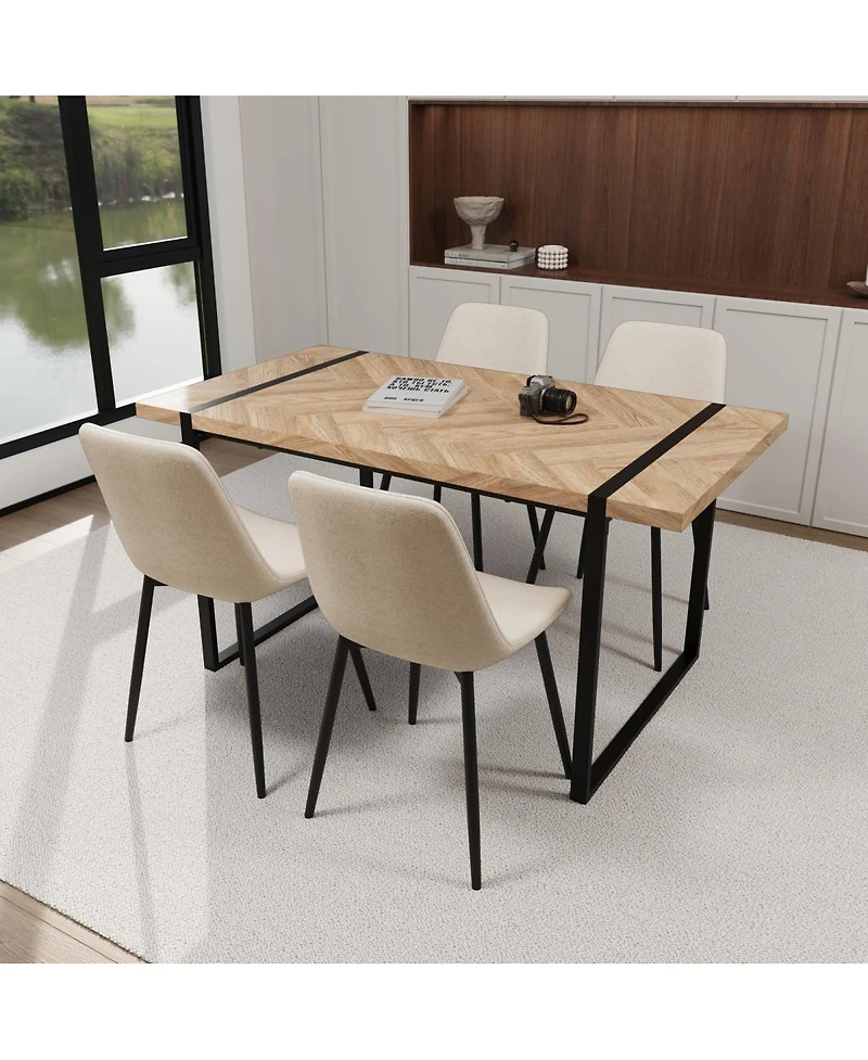 Streamdale Furniture 59" Light Wood Dining Table and 4 Modern Suede Chairs Set
