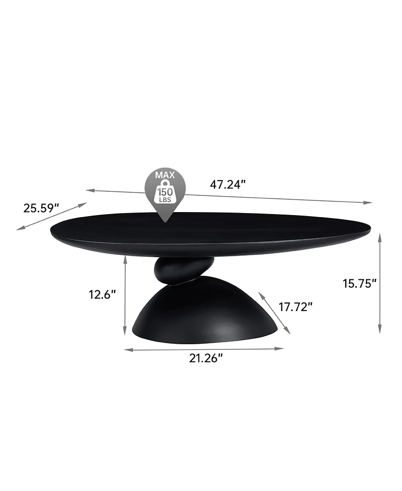 Boyel Living 47.27 Inches Oval Coffee Table with Sculptural Base for Living Room and Apartment