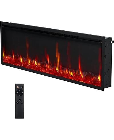 gaomon 50" Ultra-Thin Electric Fireplace Wall Mounted or Recessed, Remote Control, 12-Color Flame, 750W/1500W Heater with Timer, Log & Crystal Op