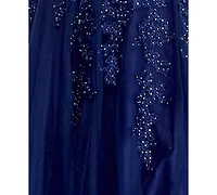 Say Yes Juniors' Embroidered Applique Side-Slit Ball Gown, Created for Macy's