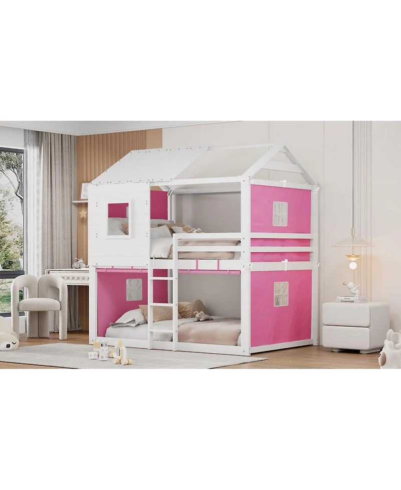 Streamdale Furniture Full Size Bunk Wood House Bed with Tent