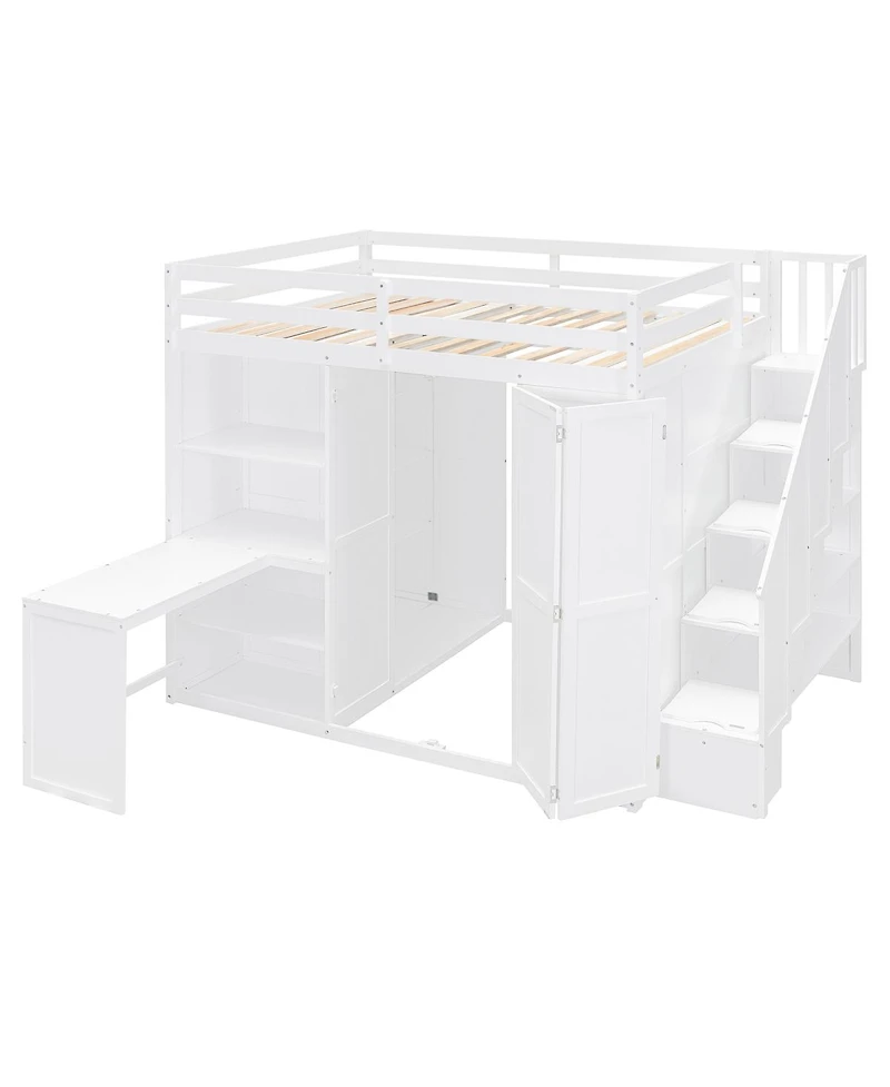 Streamdale Furniture Full Size Loft Bed with Wardrobe, Desk and Shelves