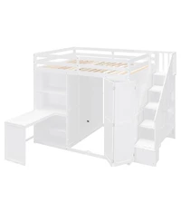 Streamdale Furniture Full Size Loft Bed with Wardrobe, Desk and Shelves