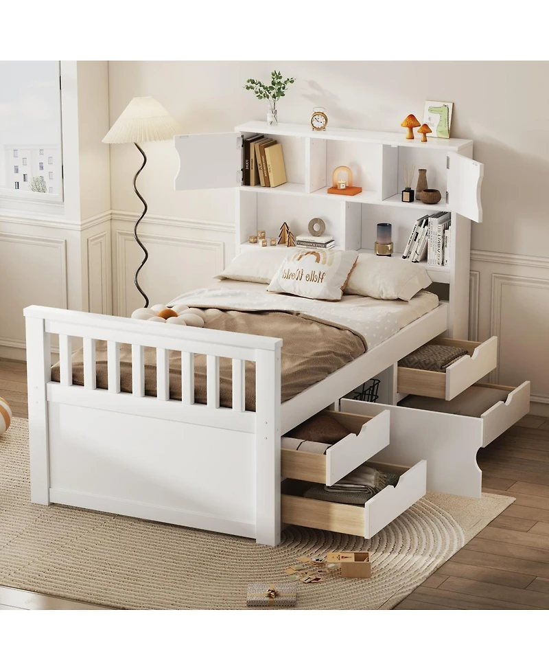 Streamdale Furniture Twin Captain Platform Bed Frame with Storage, Bookcases, Shelves, 4 Drawers