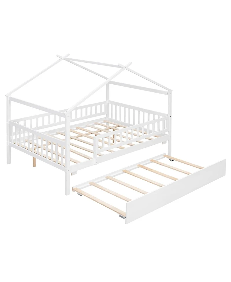 Streamdale Furniture Full Wooden House Bed with Twin Trundle