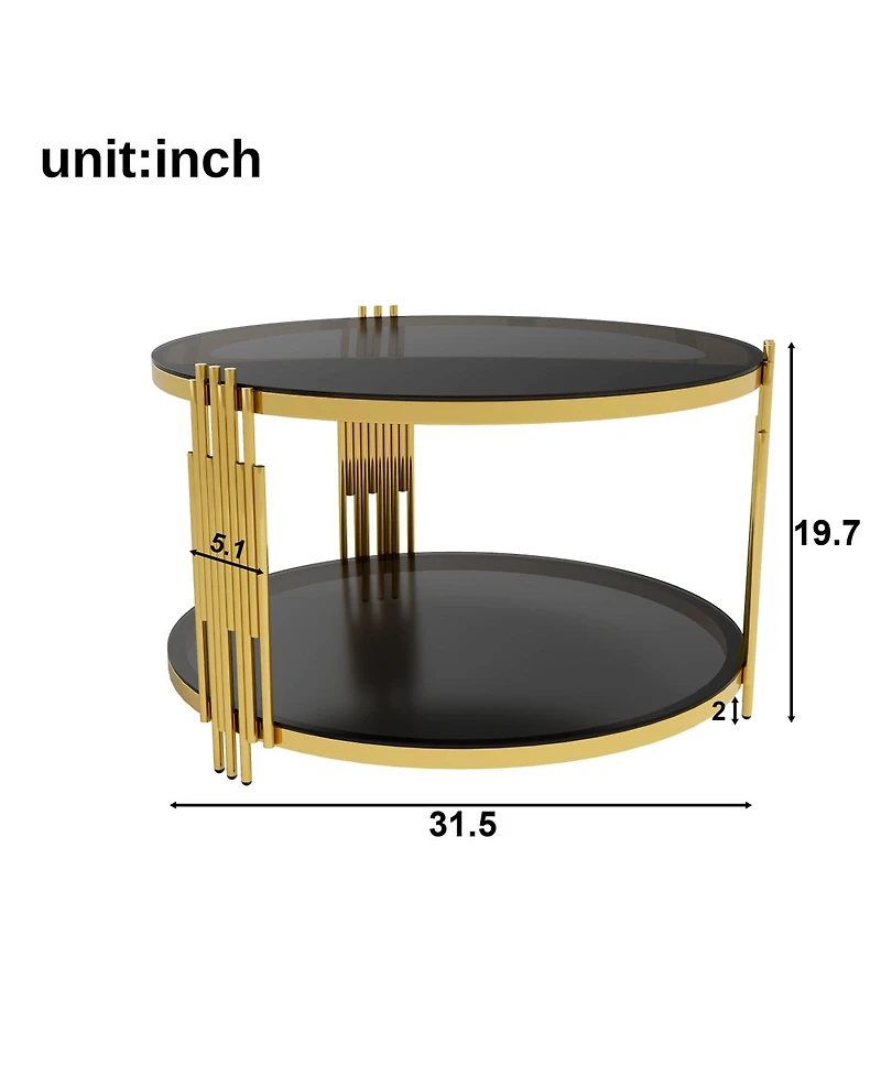 Streamdale Furniture Living Room Table Set: 3-Piece Round Glass & Gold Metal Tables