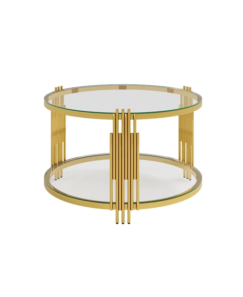 Streamdale Furniture Living Room Table Set: 3-Piece Round Glass & Gold Metal Tables