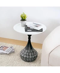Streamdale Furniture Streamdale Accent Metal Coffee Table, Pedestal, Hand-hammered, White+Black