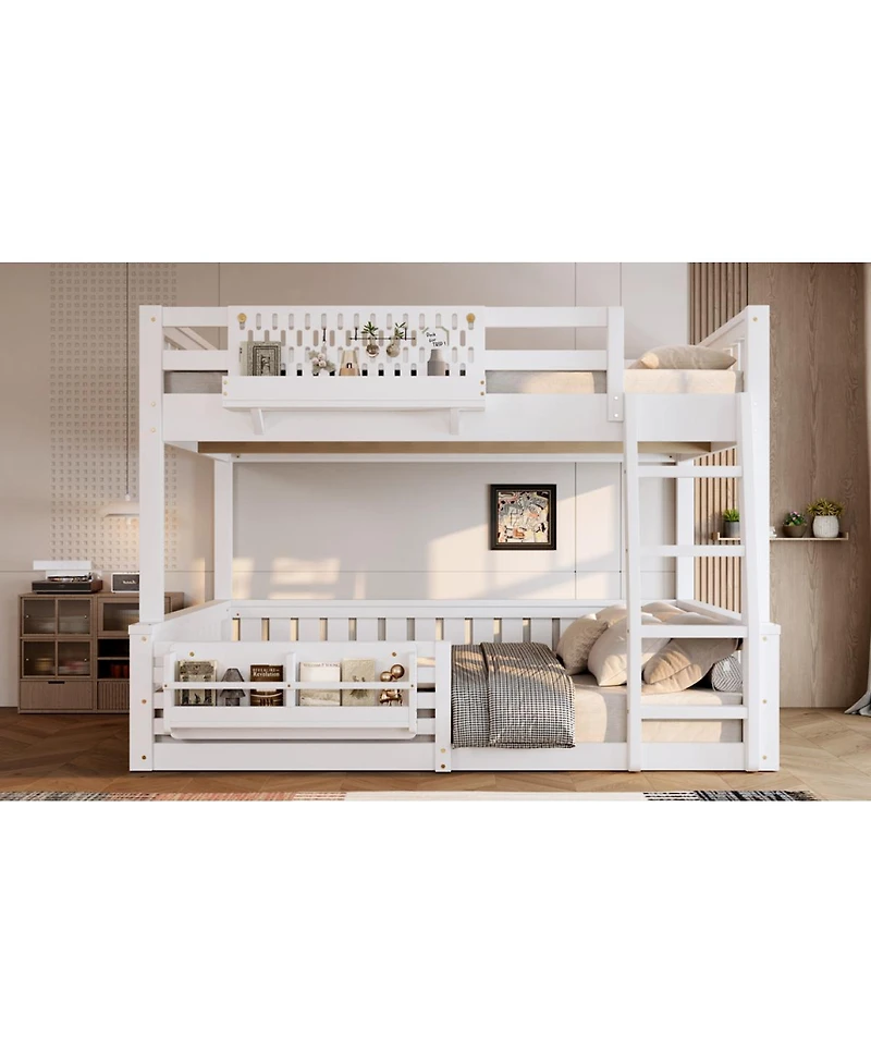 Streamdale Furniture Full Xl over Queen Bunk Bed with Ladder, Guardrails, Pegboard & Bookshelf