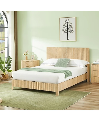 Streamdale Furniture Queen Size Wooden corrugated curved lines, No Box Spring Needed
