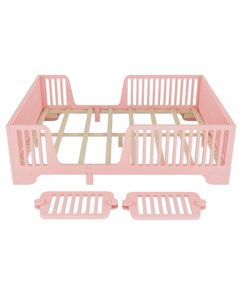 Streamdale Furniture Full Floor Bed with Slats and Fence, Montessori Style