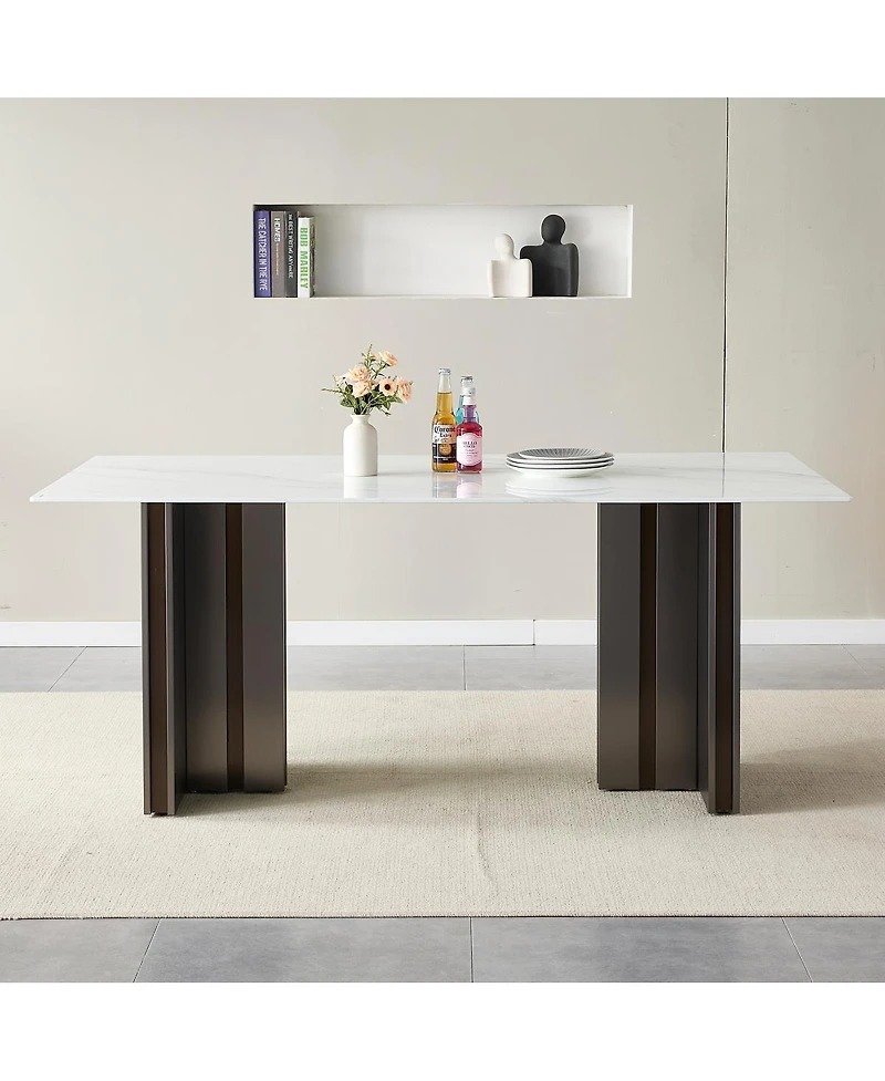 Streamdale Furniture Streamdale 69" Rectangular Dining Table, Modern Style, Tempered Glass Marble Top, Gray Legs