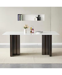Streamdale Furniture Streamdale 69" Rectangular Dining Table, Modern Style, Tempered Glass Marble Top, Gray Legs