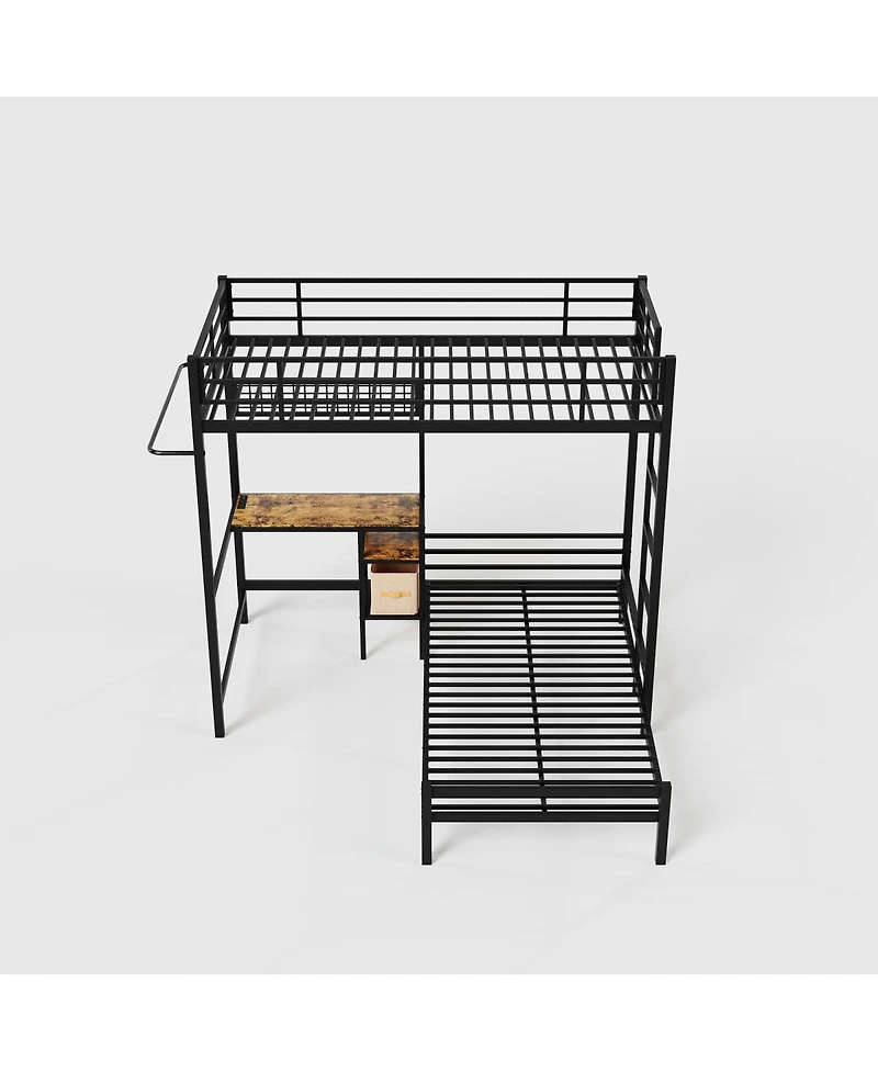 Streamdale Furniture Bunk Bed Twin Over Twin with Desk, Storage, Lighting