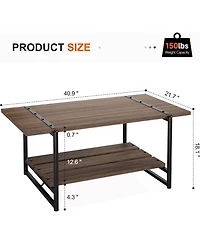 gaomon 41" Large 2-Tier Gray Wood Coffee Table with Storage Shelf - Farmhouse Modern Rustic Metal Rectangle Center Living Room Coffee Table