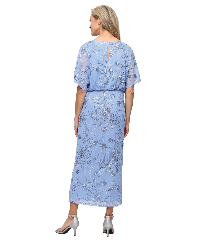 Sl Fashions Women's Sequined Blouson Midi Dress