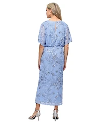 Sl Fashions Women's Sequined Blouson Midi Dress