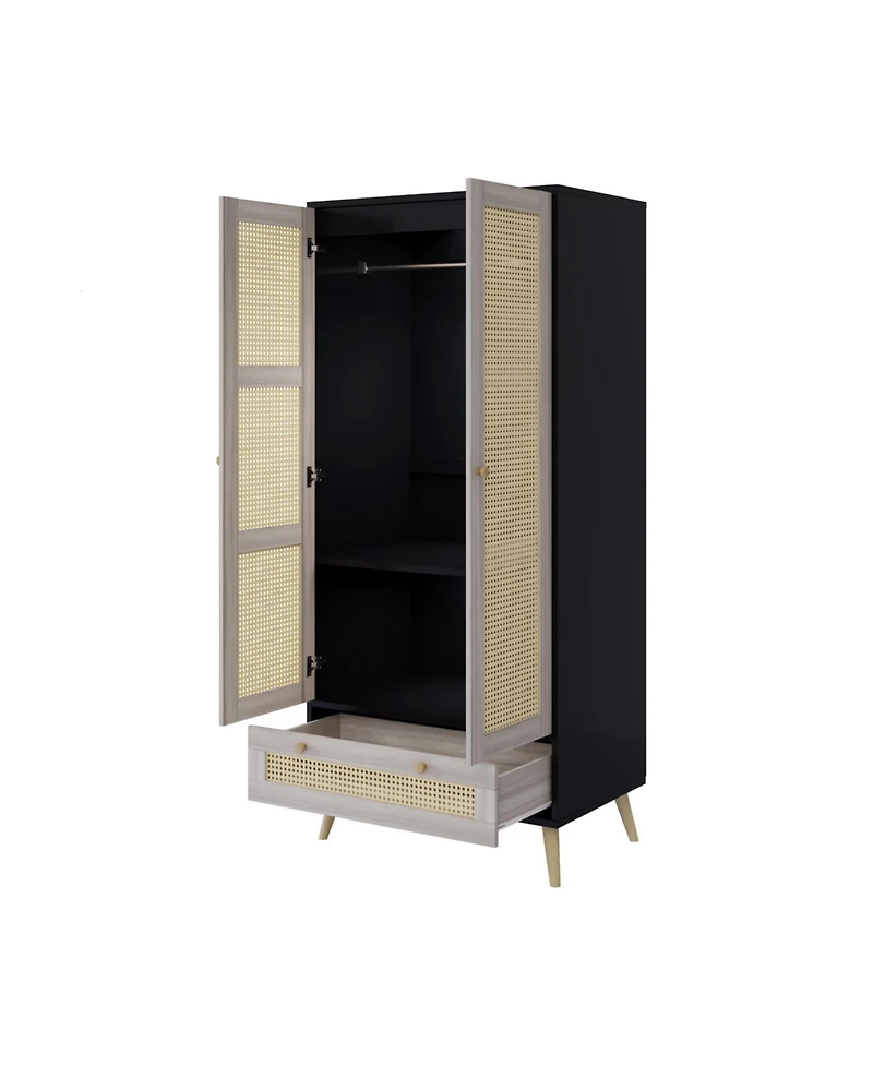 Streamdale Furniture 70" Rattan Door Armoire Boho Wardrobe Closet