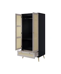 Streamdale Furniture 70" Rattan Door Armoire Boho Wardrobe Closet