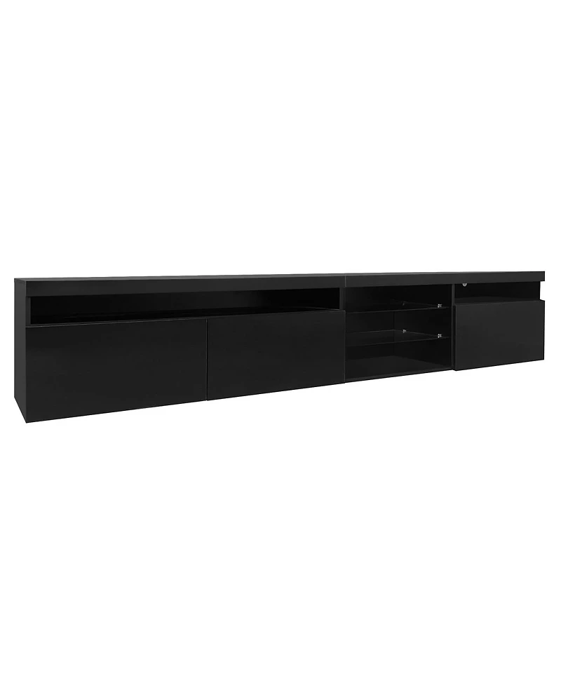Streamdale FurnitureUnique Design Tv Stand w/ 2 Glass Shelves, Storage, Led Lights