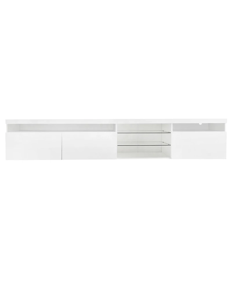 Streamdale FurnitureUnique Design Tv Stand w/ 2 Glass Shelves, Storage, Led Lights