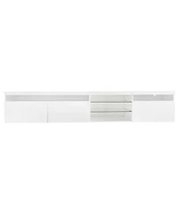 Streamdale FurnitureUnique Design Tv Stand w/ 2 Glass Shelves, Storage, Led Lights