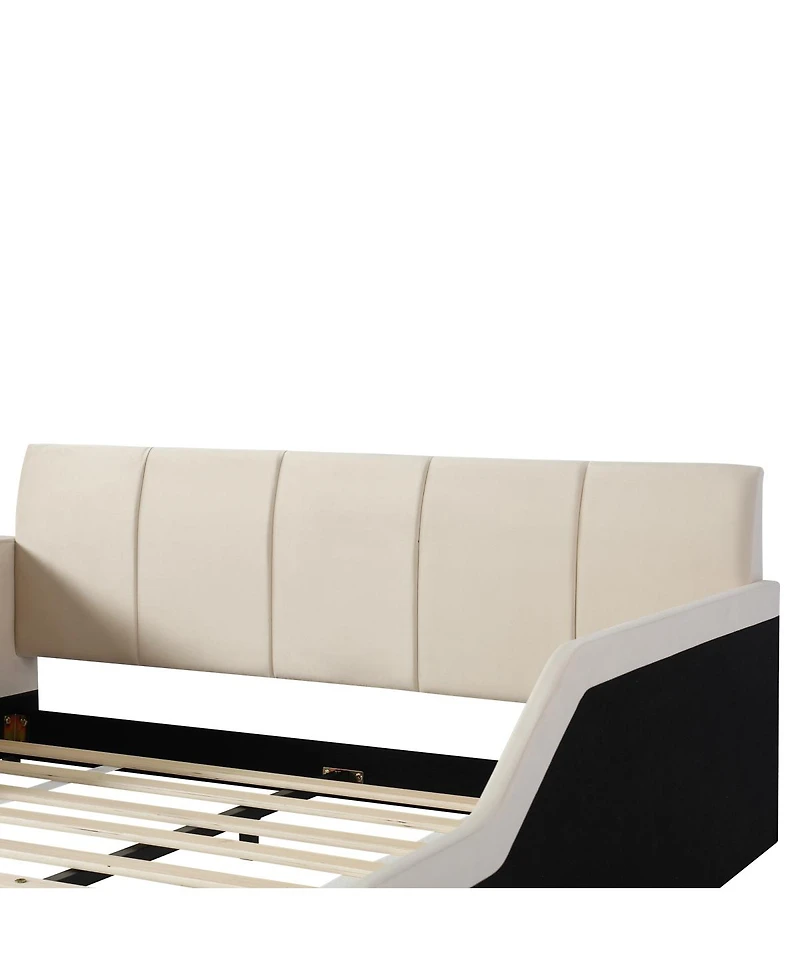 Streamdale Furniture Upholstered Grounded Bed with Bedside Desk & Stool