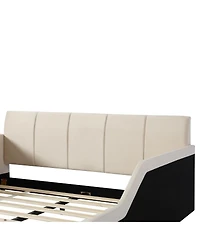 Streamdale Furniture Upholstered Grounded Bed with Bedside Desk & Stool