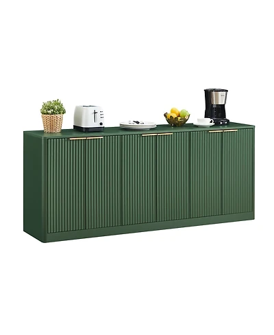 Streamdale Furniture Streamdale 67-inch Modern Wavy Sideboard, 6-Door Storage Cabinet in Green