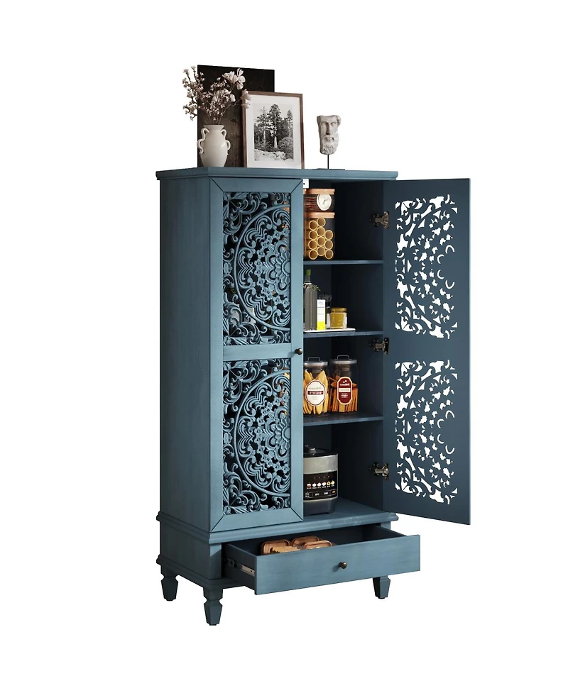 Streamdale Furniture Rustic 55" Storage Cabinet with Drawer & 2 Carved Doors