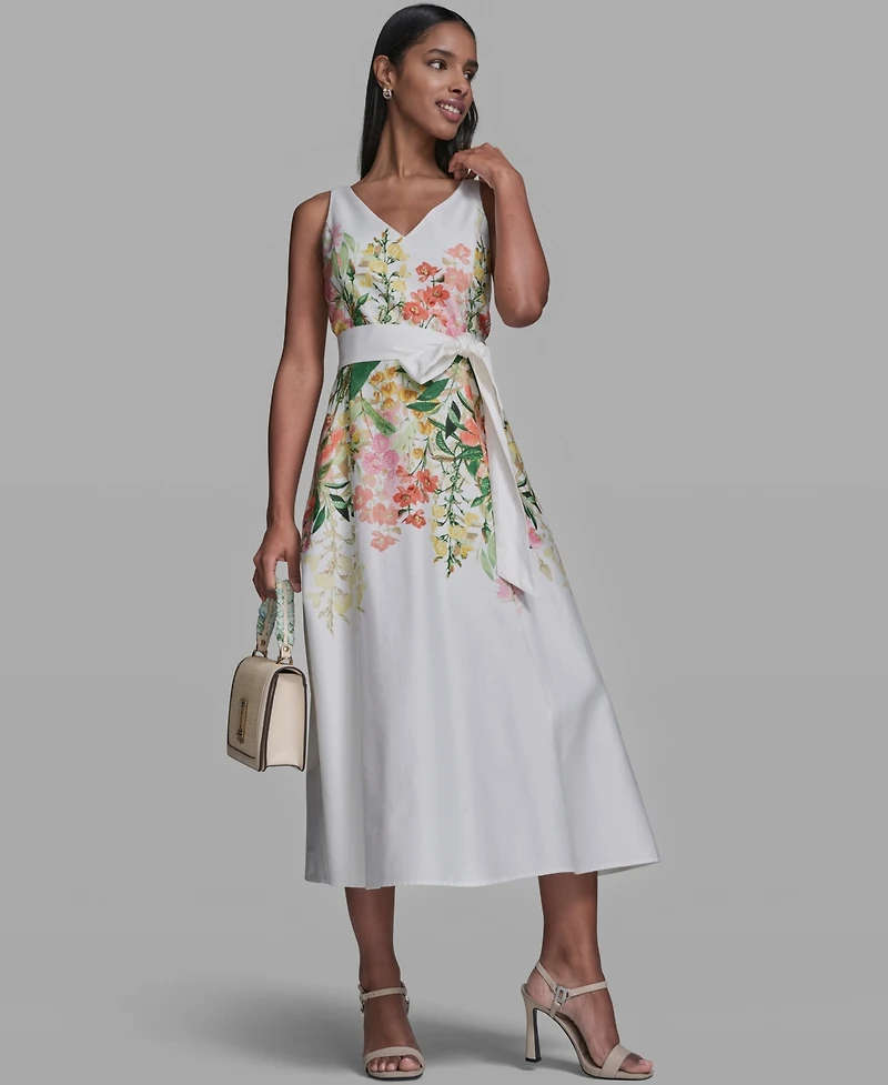 Karl Lagerfeld Paris Women's Printed V-Neck Midi Dress