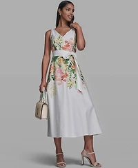 Karl Lagerfeld Paris Women's Printed V-Neck Midi Dress