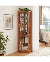 Streamdale Furniture Lighted Corner Curio Cabinet - Glass Display Case for Living Room & Bar Storage