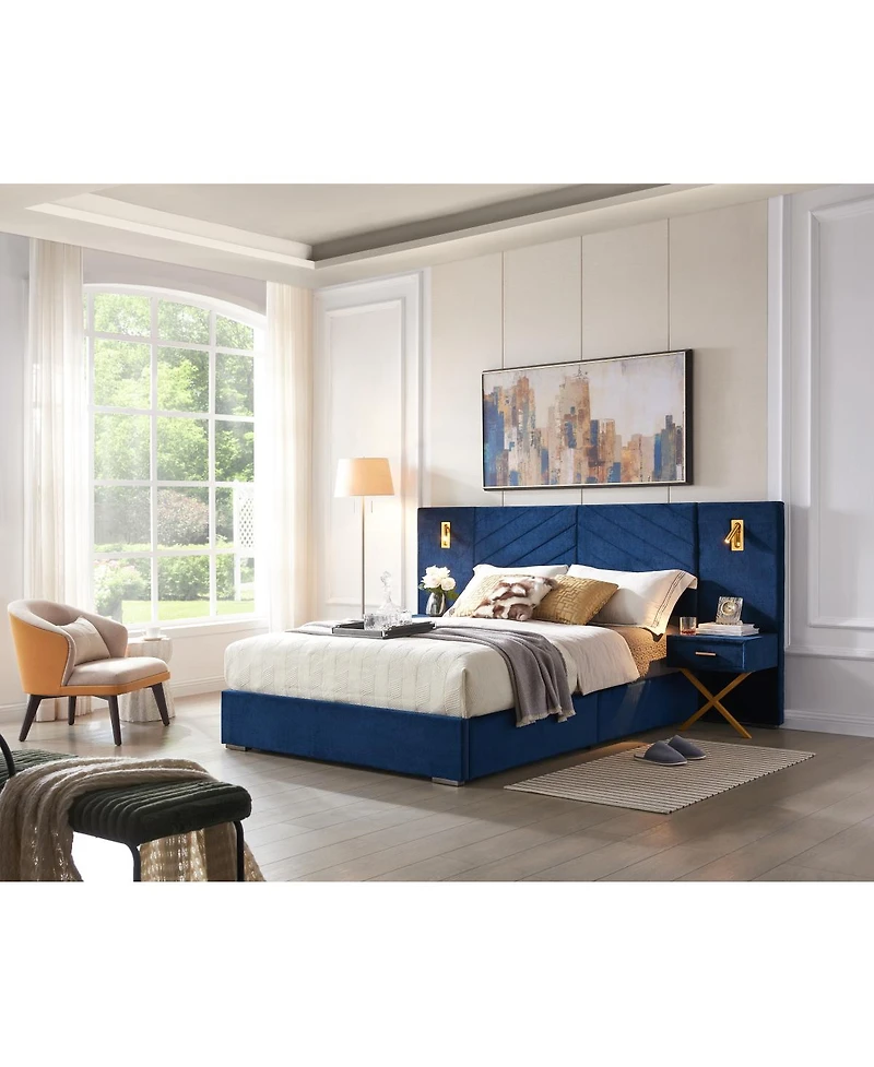 Streamdale Furniture Queen Velvet Bed Frame with Wingback Headboard, No Box Spring Needed