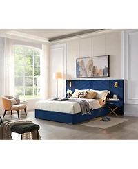 Streamdale Furniture Queen Velvet Bed Frame with Wingback Headboard, No Box Spring Needed